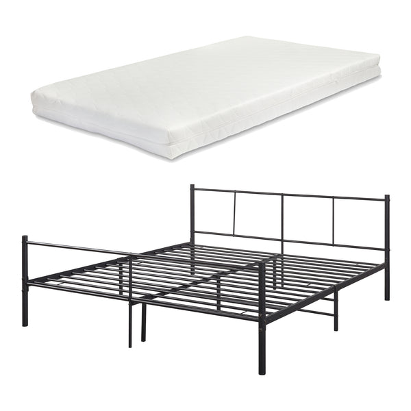 Cadre de Lit en Métal Laos avec Matelas Mousse à Froid Noir Mat [en.casa]