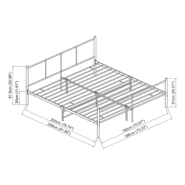 Cadre de Lit en Métal Laos avec Matelas Mousse à Froid Noir Mat [en.casa]