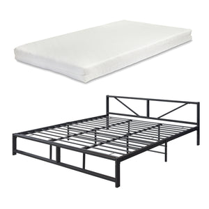 Cadre de Lit Simple Meran Métal Matelas Noir [neu.haus] [en.casa]