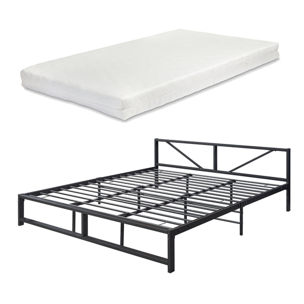 Cadre de Lit Simple Meran Métal Matelas Noir [neu.haus] [en.casa]