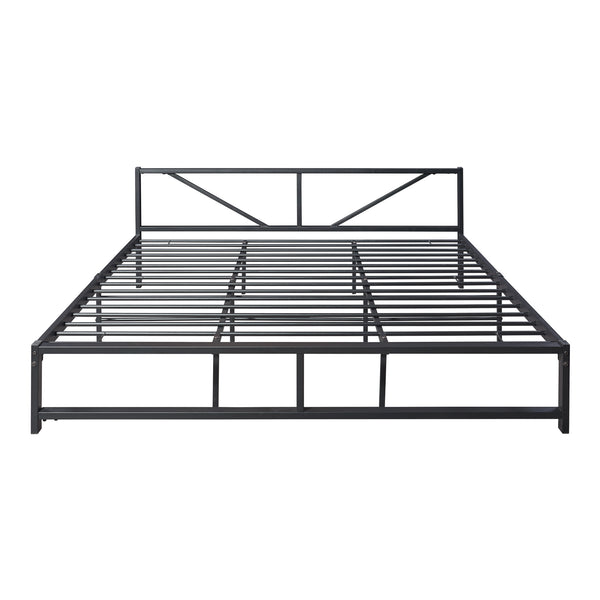 Cadre de Lit Simple Meran Métal Matelas Noir [neu.haus] [en.casa]