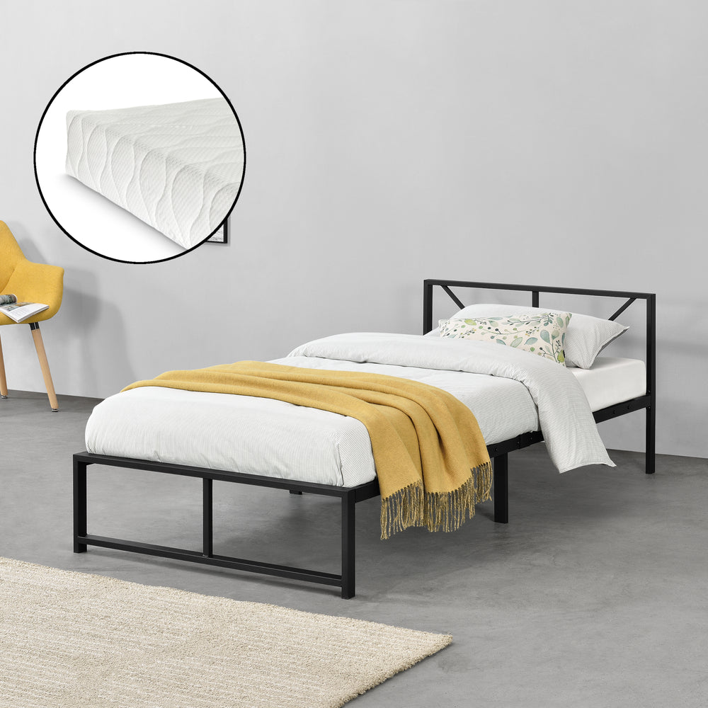 Lit en métal Meran avec matelas acier noir [en.casa] - premiumXL