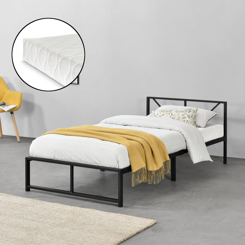 Lit en métal Meran avec matelas acier noir [en.casa] - premiumXL