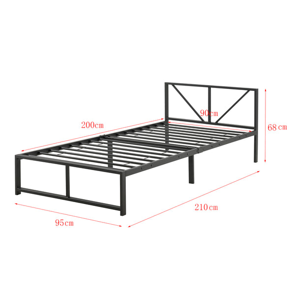 Cadre de Lit Simple Meran Métal Matelas Noir [neu.haus] [en.casa]