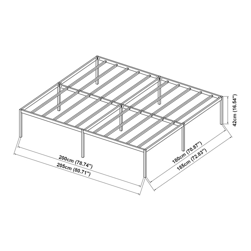 Croquis coté Lit en métal Vårdö acier noir [en.casa]