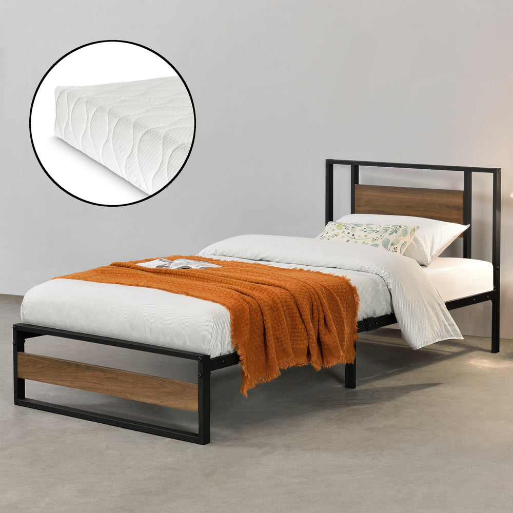 Letto in metallo Villach con materasso in varie misure Nero Effetto noce [en.casa] - premiumXL