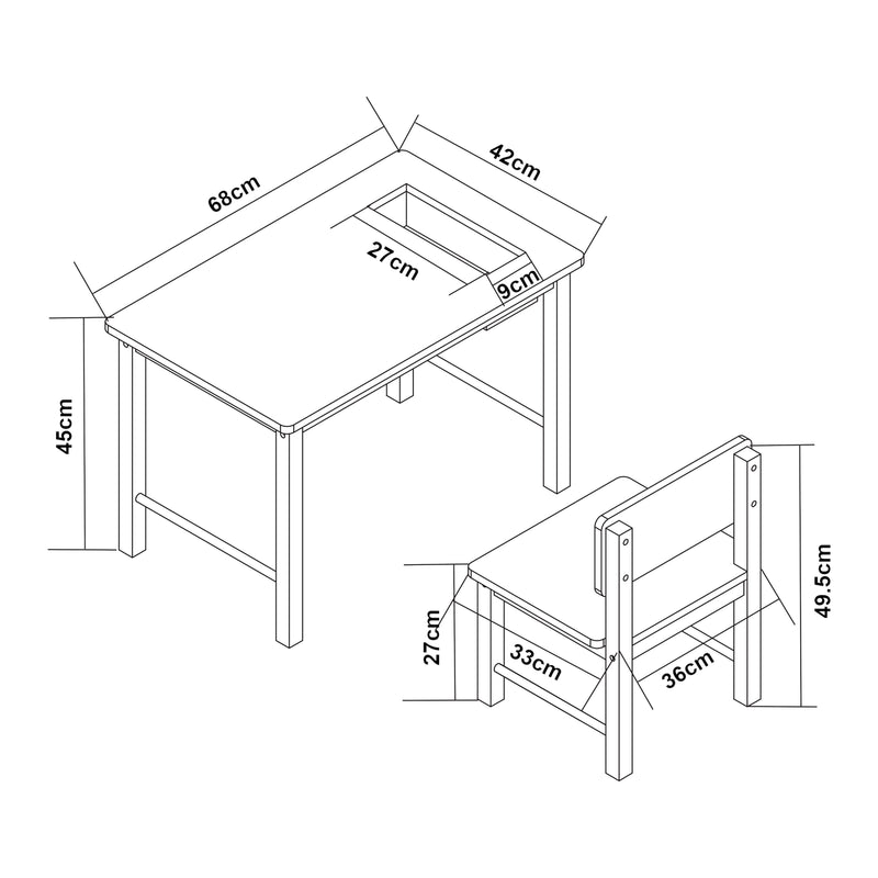 Croquis coté Ensemble de bureau et chaise pour enfants Skjåk [en.casa]