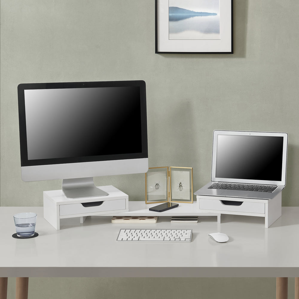 Monitorständer Marttila mit 2 Schubladen 60x22x11cm in versch. Farben [en.casa] - premiumXL