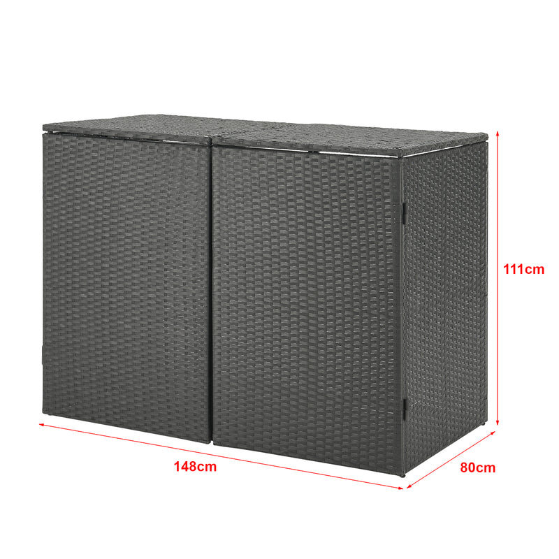 Maßskizze Mülltonnen Verkleidung Widnau für 1/2 Mülltonnen Polyrattan Dunkelgrau [en.casa]