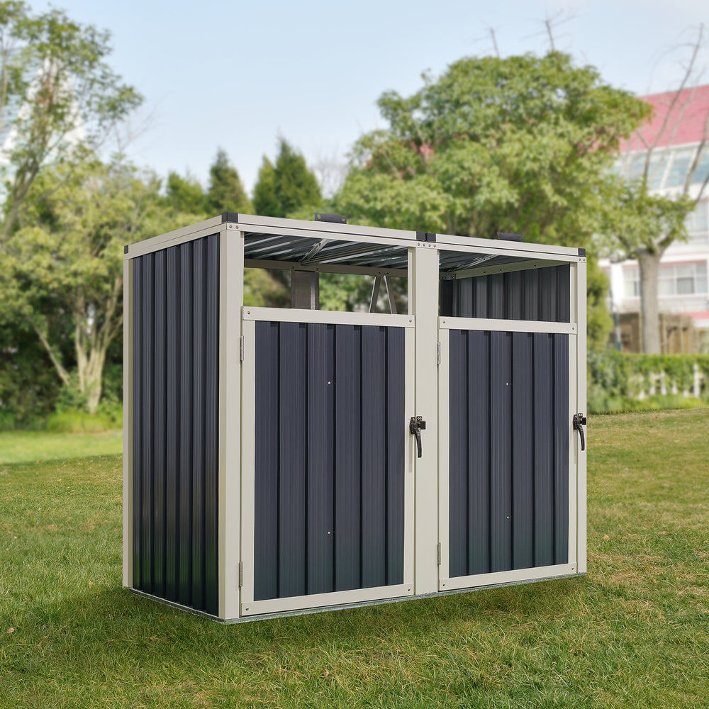 Coffre à poubelles Tarbek pour 1/2/3/4 bacs acier galvanisé anthracite en différentes tailles [en.casa] - premiumXL