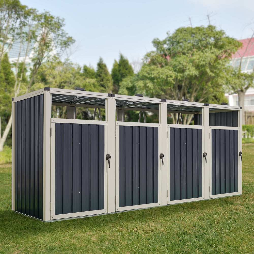 Coffre à poubelles Tarbek pour 1/2/3/4 bacs acier galvanisé anthracite en différentes tailles [en.casa] - premiumXL