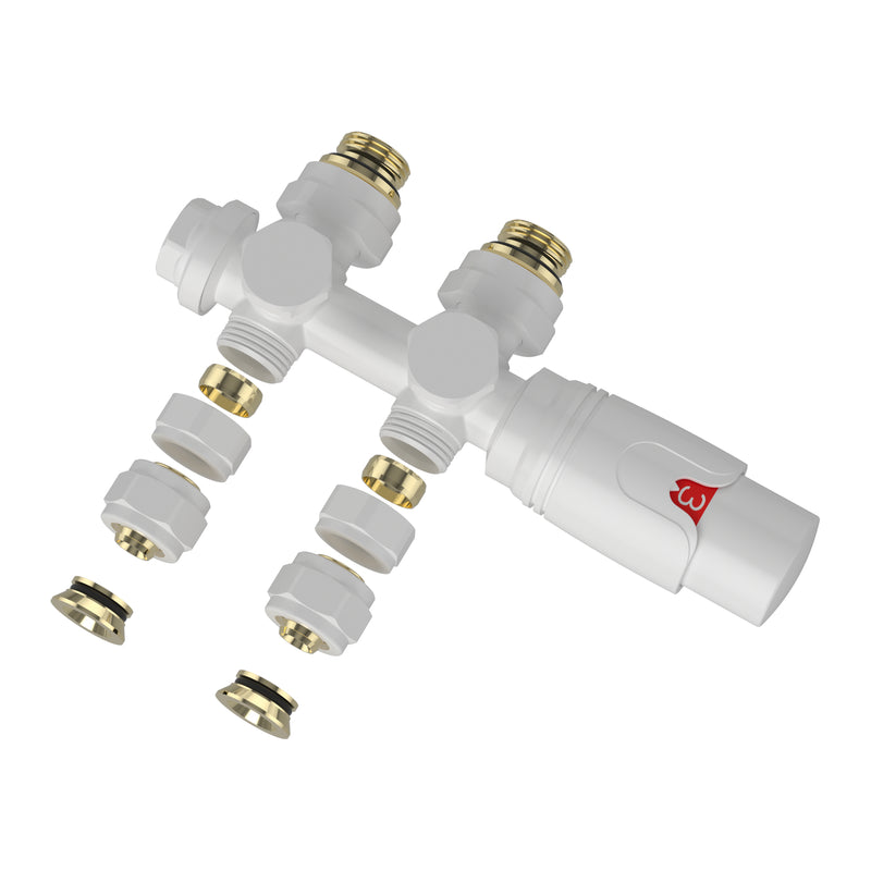 Croquis coté Vanne thermostatique kit multibloc pour radiateur Gloppen laiton [neu.haus]
