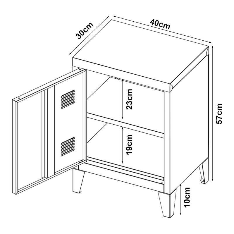 Croquis coté Table de chevet Inari poignée porte à droite 57 x 40 x 30 cm [en.casa]