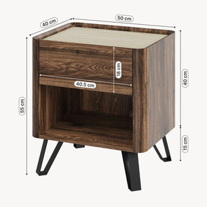 Comodino Trorlon con Cassetto e Vano Aperto 55x50x40 cm - Effetto Noce/Travertino