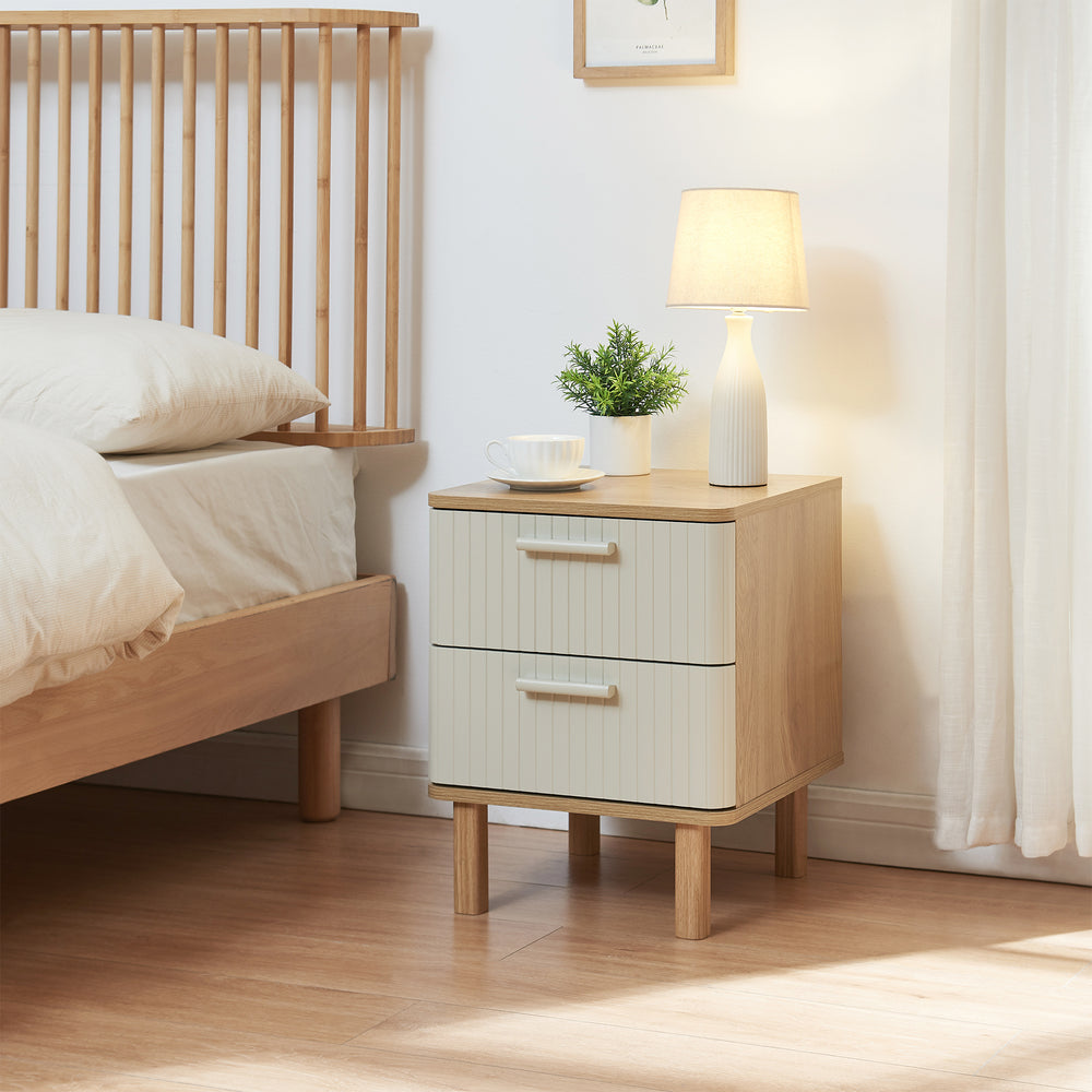 Comodino Ferrersp Mobile Contenitore con 2 Cassetti 50 x 40 x 40 cm - Effetto Rovere / Avena Oatmeal [en.casa]