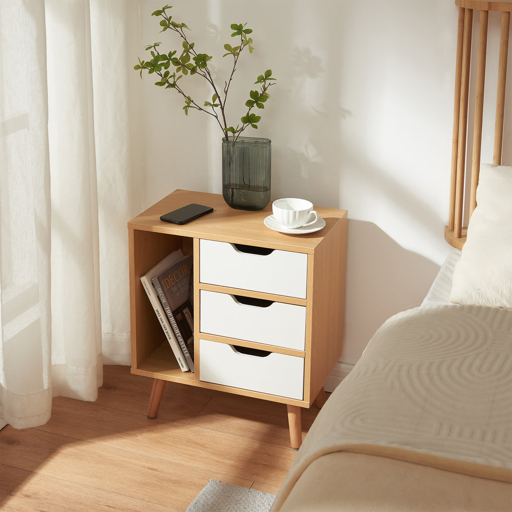 Table de chevet Bordkak 55 x 48 x 30 cm effet chêne blanc [en.casa]