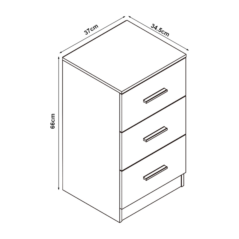 Croquis coté Table de chevet Aurdal avec 3 tiroirs panneau de particules 66 x 37 x 35 cm [en.casa]