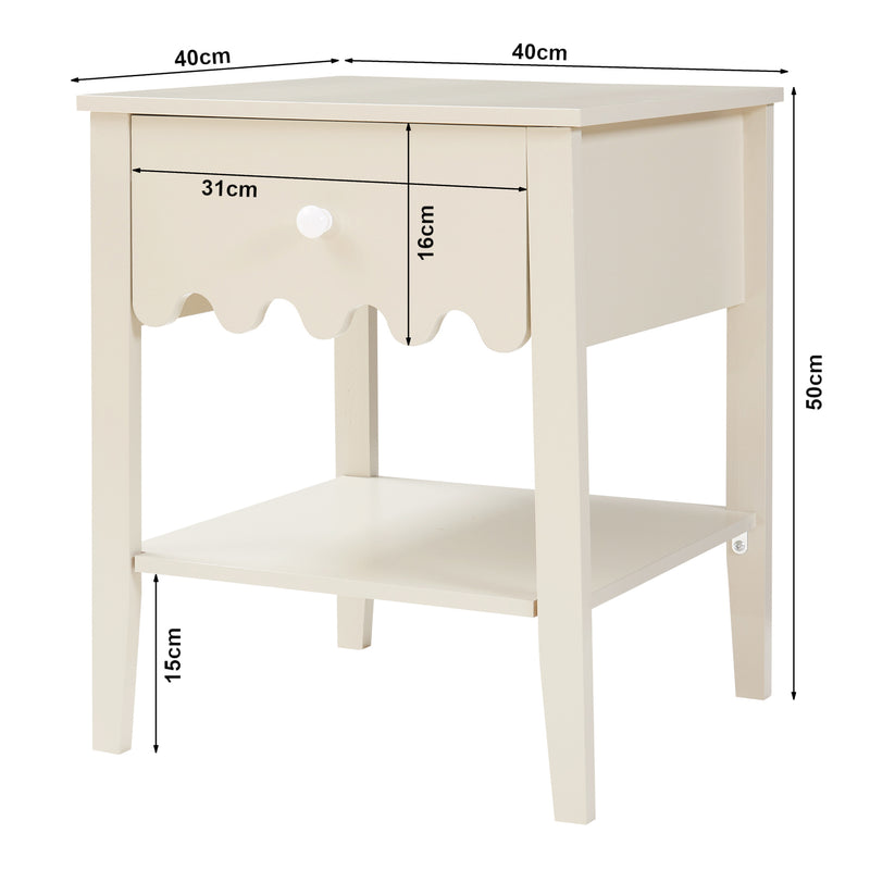 Schizzo in scala Comodino Luspoo 50 x 40 x 40 cm - Bianco Crema [en.casa]