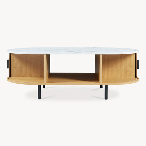 Tavolino Tvedestrand da Salotto con 2 Ante Scorrevoli in Bambù 120 x 55 x 40 cm [en.casa]