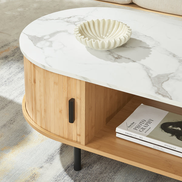 Tavolino Tvedestrand da Salotto con 2 Ante Scorrevoli in Bambù 120 x 55 x 40 cm [en.casa]