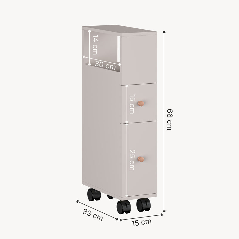 Maßskizze Nischenschrank auf Rollen Broreynna 66x15x33 cm [en.casa]