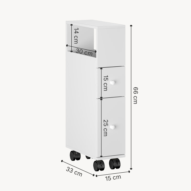 Maßskizze Nischenschrank auf Rollen Broreynna 66x15x33 cm [en.casa]