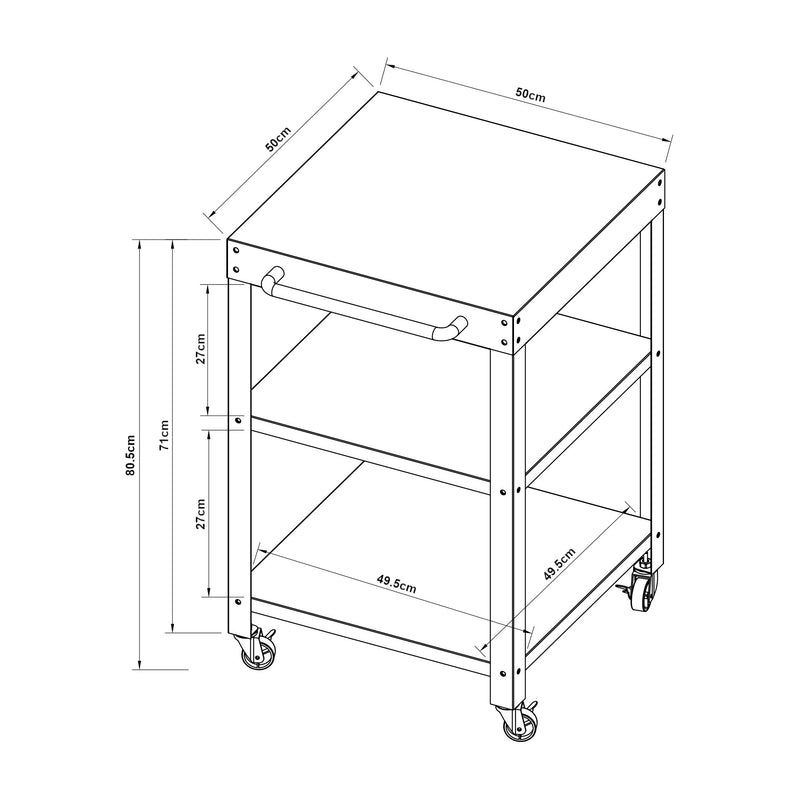Maßskizze Outdoor Servierwagen Bolognano Stahl 81x50x50 cm [casa.pro]