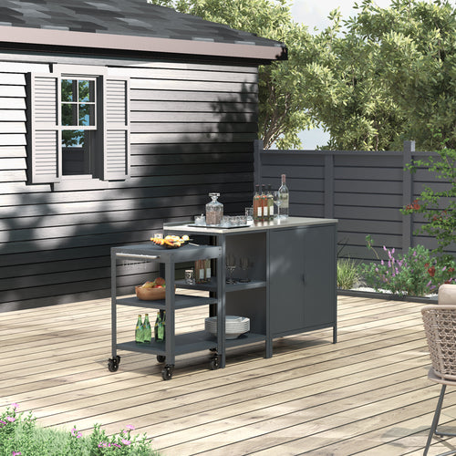 Set de meubles de jardin armoire avec étagère d'extérieur et chariot de service Bolognano casa.pro