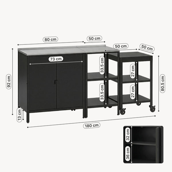 Outdoorset Bolognano Standregal Schrank und Servierwagen [casa.pro]