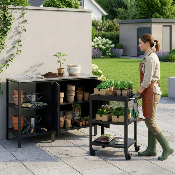 Outdoorset Bolognano Standregal Schrank und Servierwagen [casa.pro]