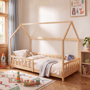 Lit cabane Hesel Montessori avec barrière anti-chute bois de pin [en.casa]