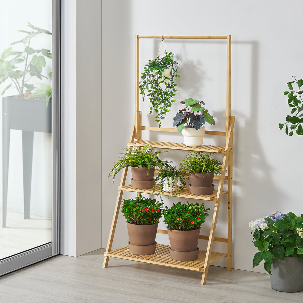 Scaletta per piante Brändö 3 - livelli 144 x 70 x 39,5 cm bambù [en.casa] - premiumXL