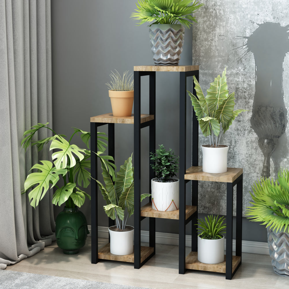 Étagère à plantes Rosenholm avec 6 étagères couleur bois [en.casa] - premiumXL