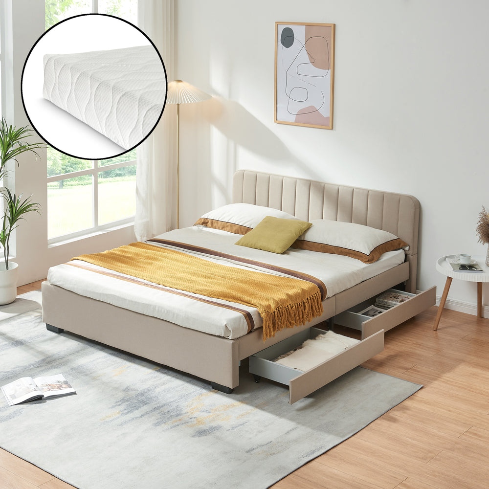 Lit rembourré Nofrenna avec matelas en lin [en.casa]