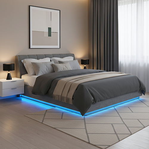Lit double capitonné Tröstiar avec éclairage LED [en.casa]