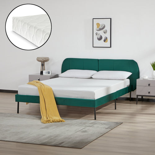 Lit capitonné Porvoo avec matelas à mousse froid [en.casa]
