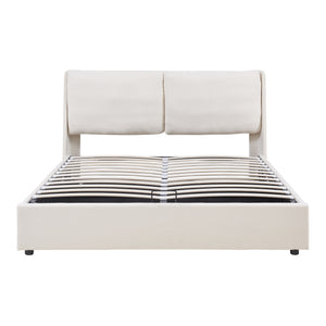 Letto Matrimoniale Lunner con Contenitore Testiera Imbottita e Materasso [en.casa] 