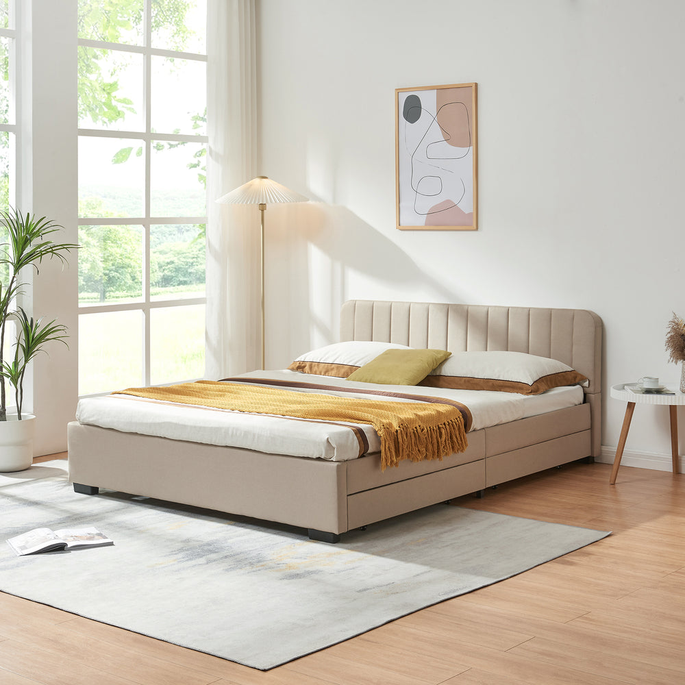 Lit rembourré Nofrenna avec matelas en lin [en.casa]