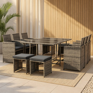 Salon de Jardin Laredo Acier Polyrotin Polyester couleurs différentes [en.casa]