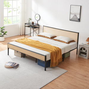 Letto Matrimoniale Linköping in Metallo con Testiera e Pediera Effetto Rattan [en.casa]