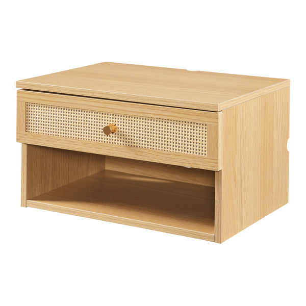 Wandregal Eiker mit Schublade 40x32x23 cm Rattanoptik [en.casa]