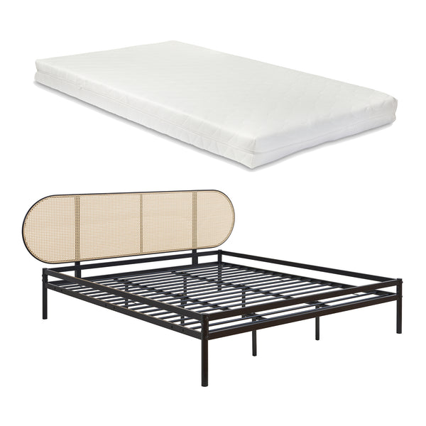 Metallbett Linköping mit ovalem Kopfteil und Matratze [en.casa]