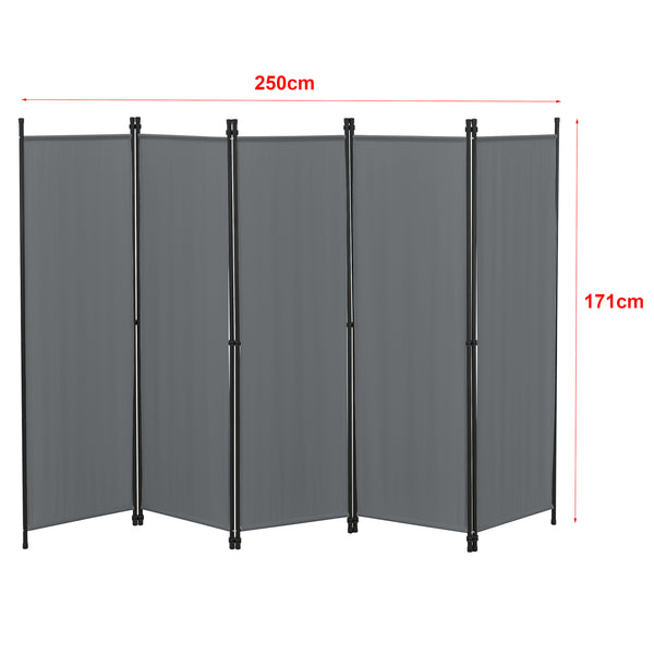 Paravento/Separè per Interni/Balcone, 171 x 250 cm (AxL) Divisorio a 5 Pannelli per Camera da Letto/Studio Medico - Struttura Pieghevole - Vari Colori