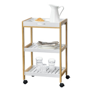 Servierwagen Lugano 75x46x35 cm Rollwagen mit Ablage Weiß/Natur en.casa