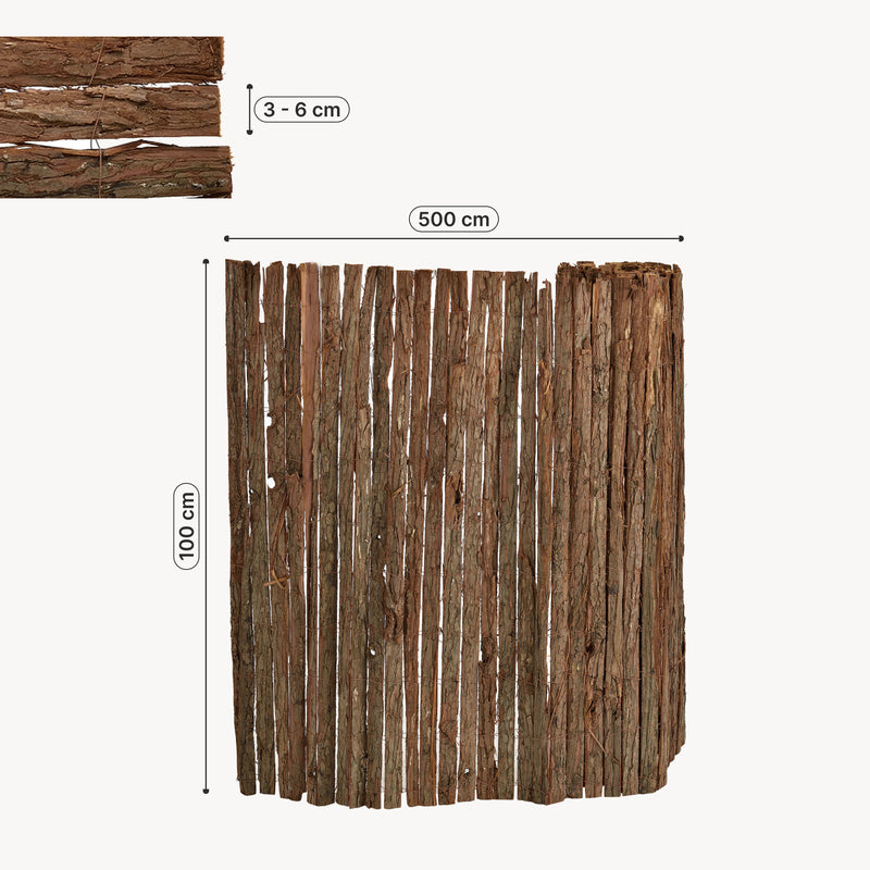 Croquis coté Clôture Brise Vue Écorce / Bois de Saule Plusieurs Tailles [casa.pro]