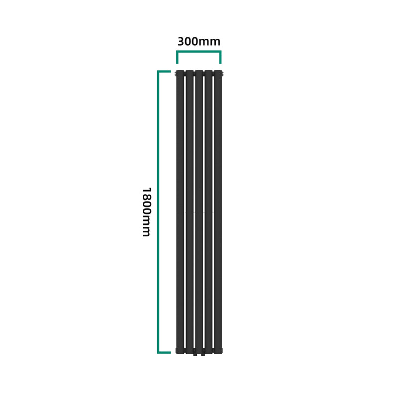 Schizzo in scala Termosifone Nore ad Acqua Calda Pannello Doppio con Elementi Tubolari 180 x 30 cm Nero [neu.haus] 