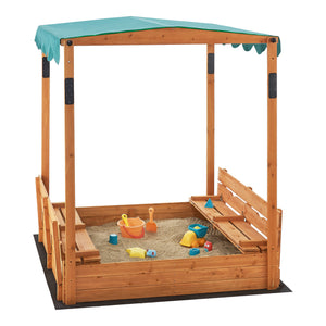 Sabbiera Pitsunda in Legno con Panchine e Tenda Parasole - Sabbiera Richiudibile [en.casa]