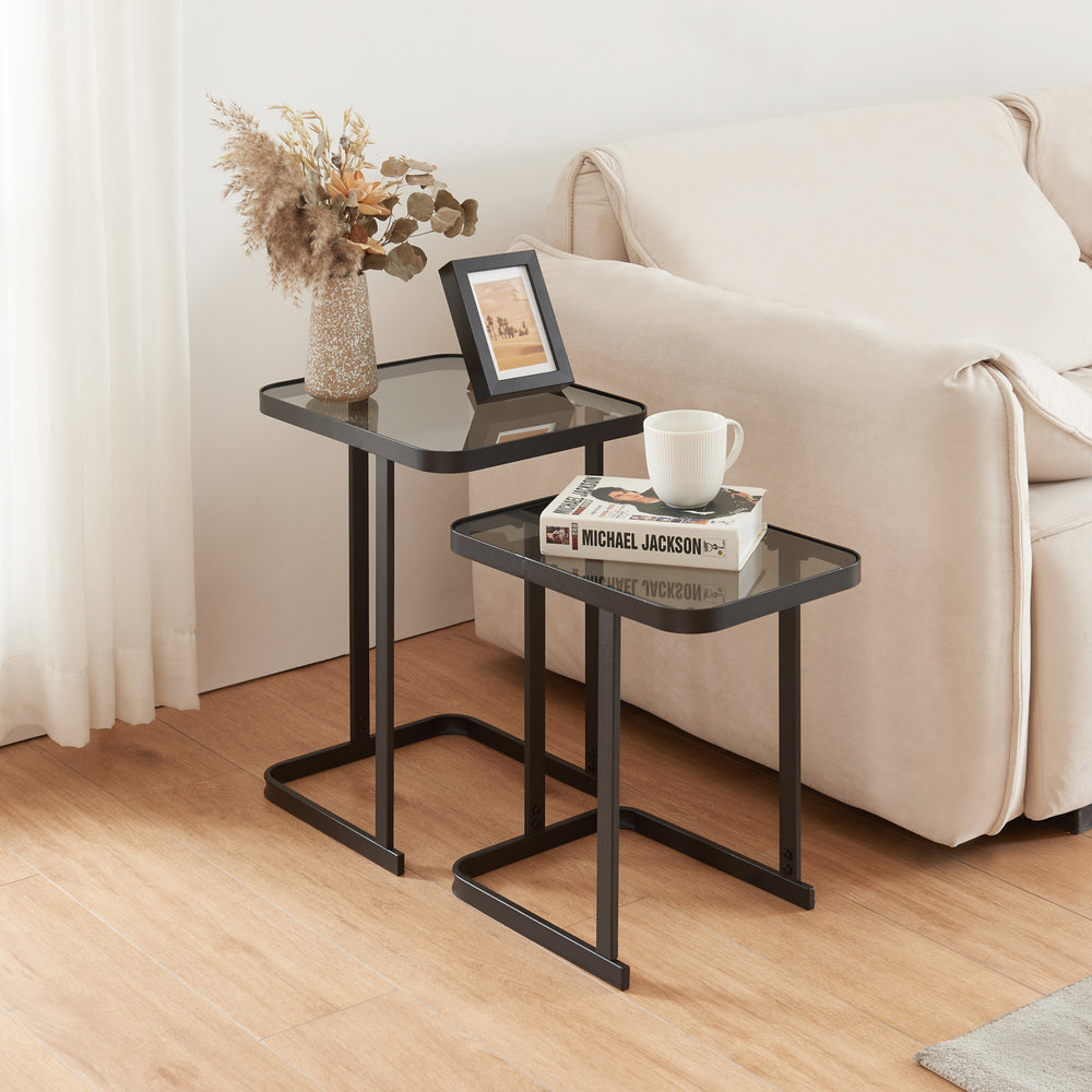 Tavolino Laxå set da 2 vetro e metallo nero [en.casa] - premiumXL