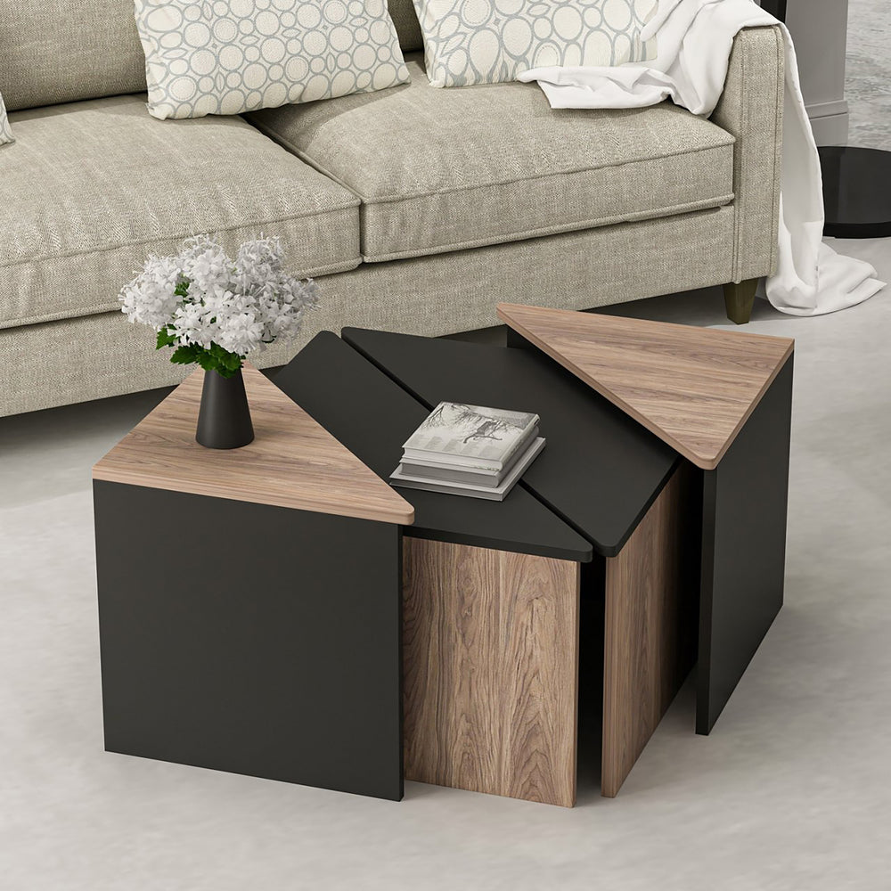 Table basse - Ensemble Frederikshavn 4 pièces aspect chêne / noir [en.casa] - premiumXL