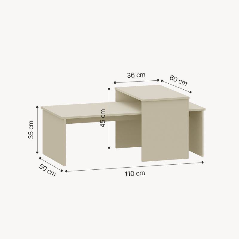 Schizzo in scala Set Sotapim di 2 Tavolini Rettangolari Componibili di Diverse Misure - Vari Colori [en.casa]